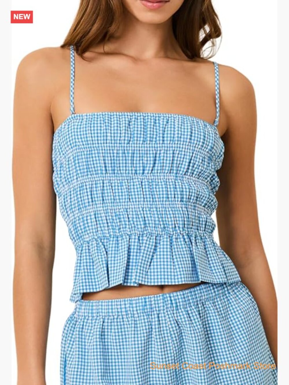 Gingham Plaid Ruffle Hem Crop Cami Top with Removable Adjustable Straps